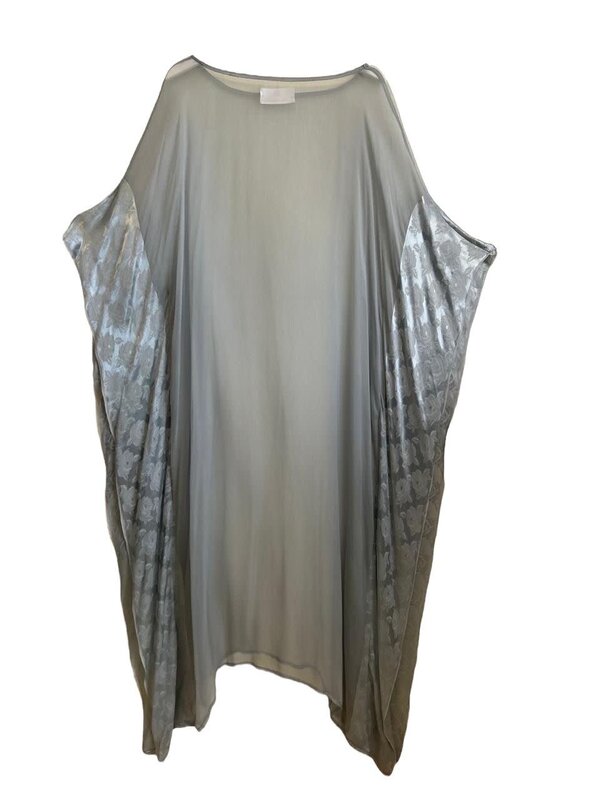 BY RAFAH LIGHT GREY SHIFFON kaftan WITH SILVER details