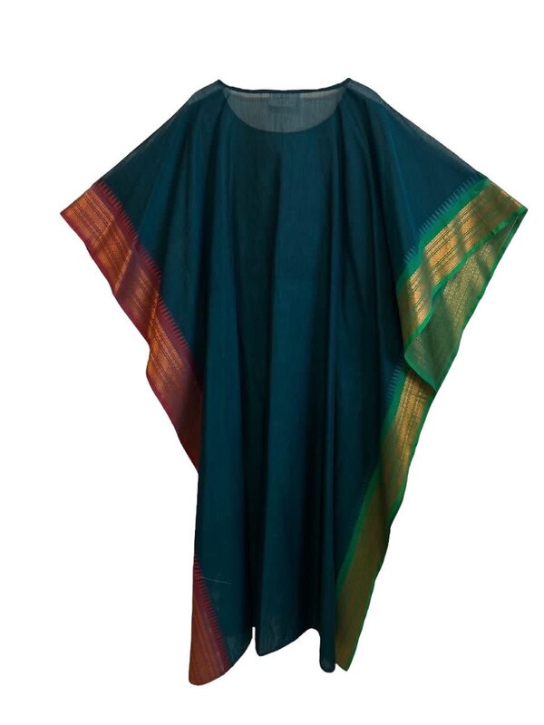 BY RAFAH DARK GREEN Kaftan with Orange and Green Details