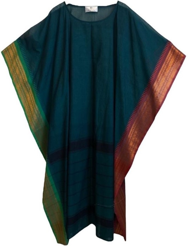 BY RAFAH DARK GREEN Kaftan with Orange and Green Details