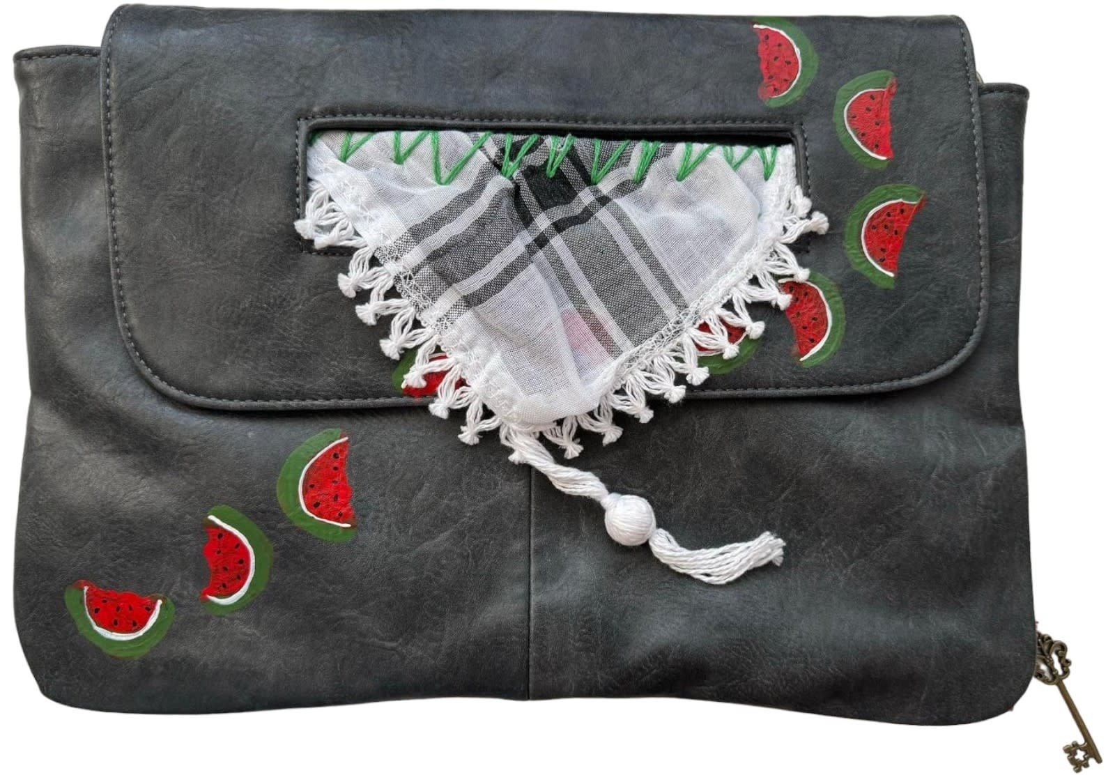 KITABA BY TALA ABUNUWAR "Palestine my Land" Grey Clutch