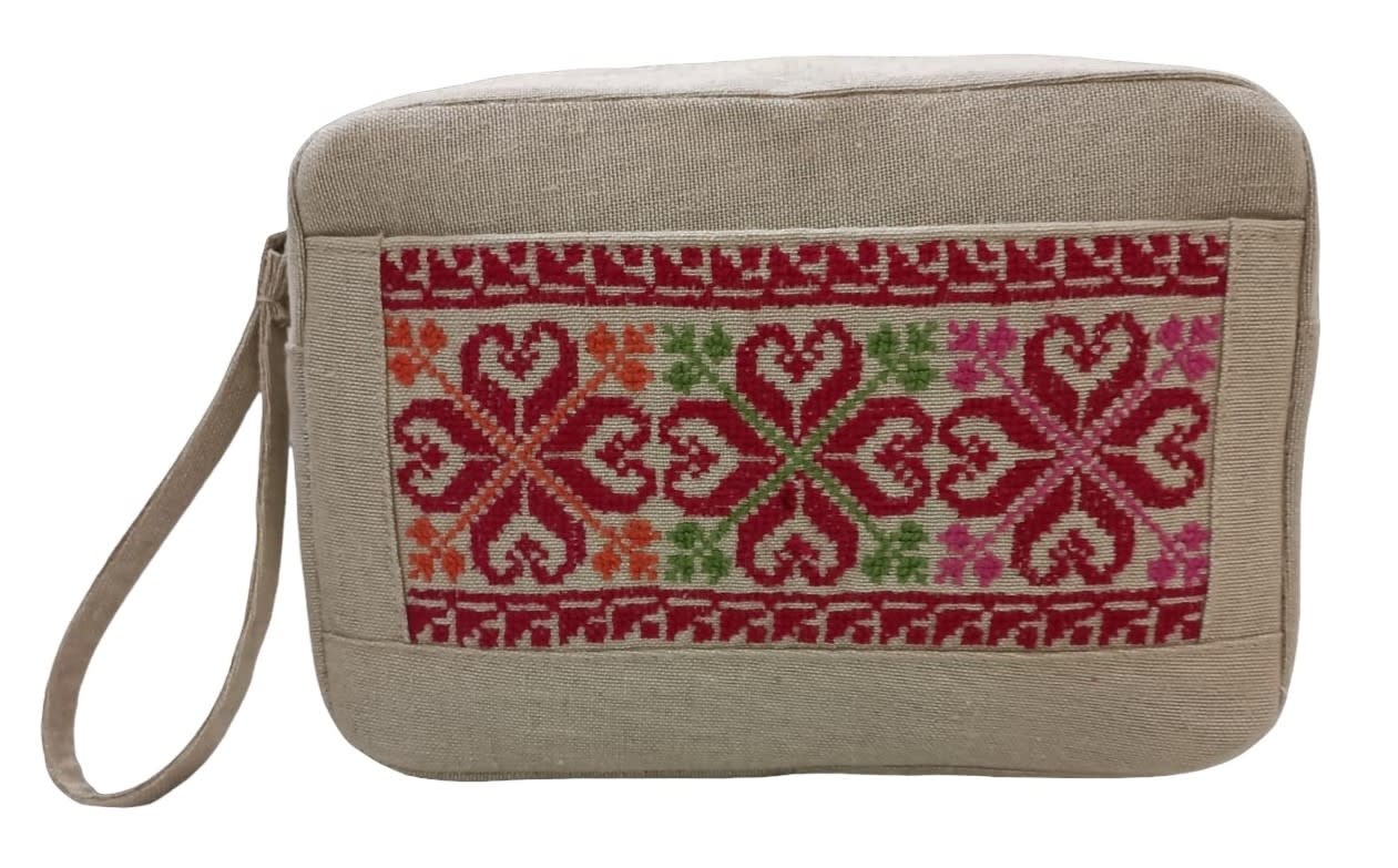 KERMAZ Beige Pouch with multicolor embroidery