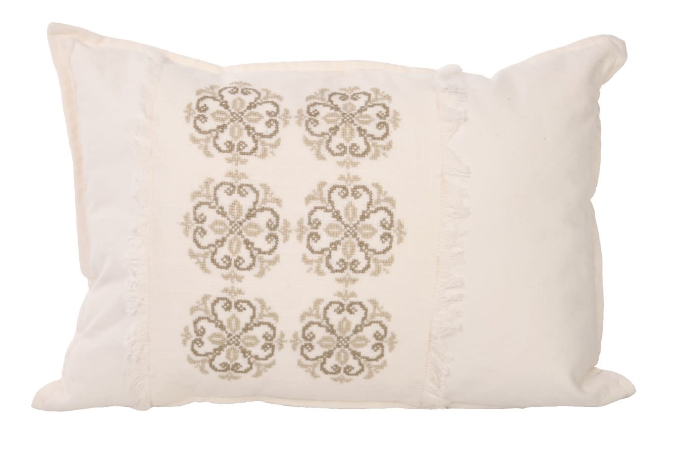 KERMAZ White Rectangular Cushion with Beige Embroidery