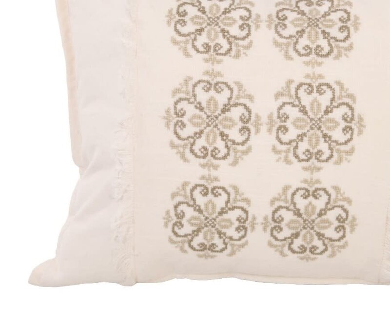 KERMAZ White Rectangular Cushion with Beige Embroidery