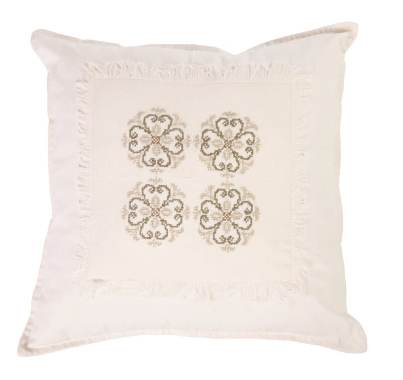 KERMAZ WHITE Square CUSHION WITH BEIGE EMBROIDERY