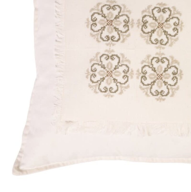 KERMAZ WHITE Square CUSHION WITH BEIGE EMBROIDERY