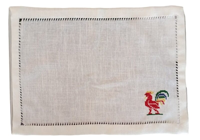 KERMAZ rectangle Linen Placemats with multicolor embroidery rooster