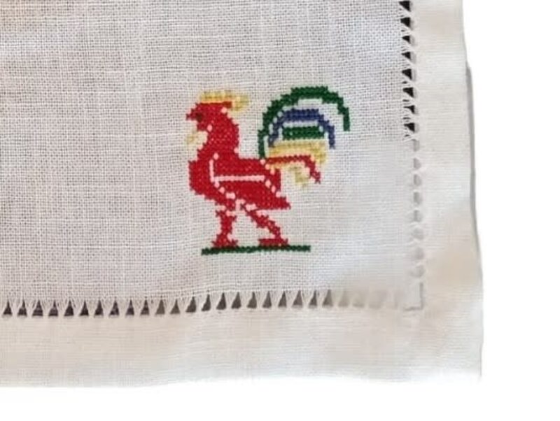 KERMAZ rectangle Linen Placemats with multicolor embroidery rooster