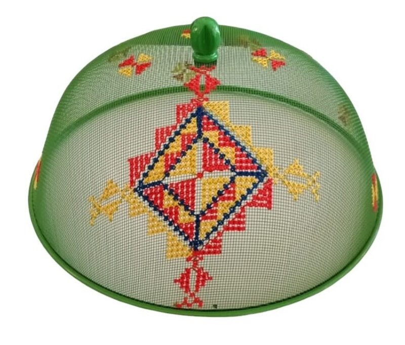 KERMAZ Green Food Cover with multicolor embroidery