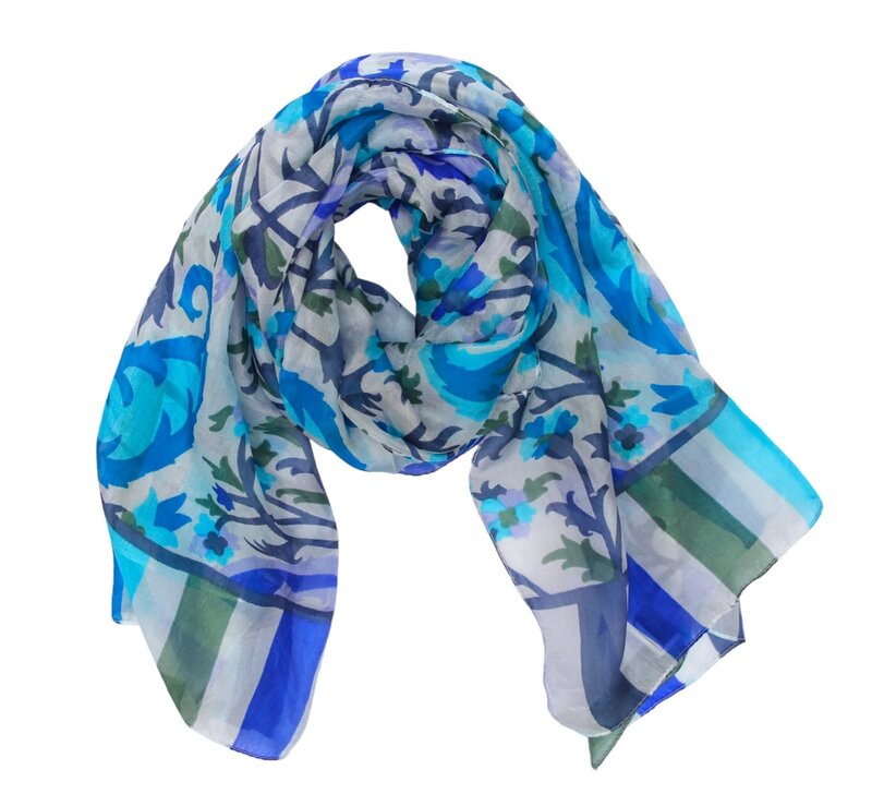 ALKUTBIA BLUE AND GREEN silk  SCARF