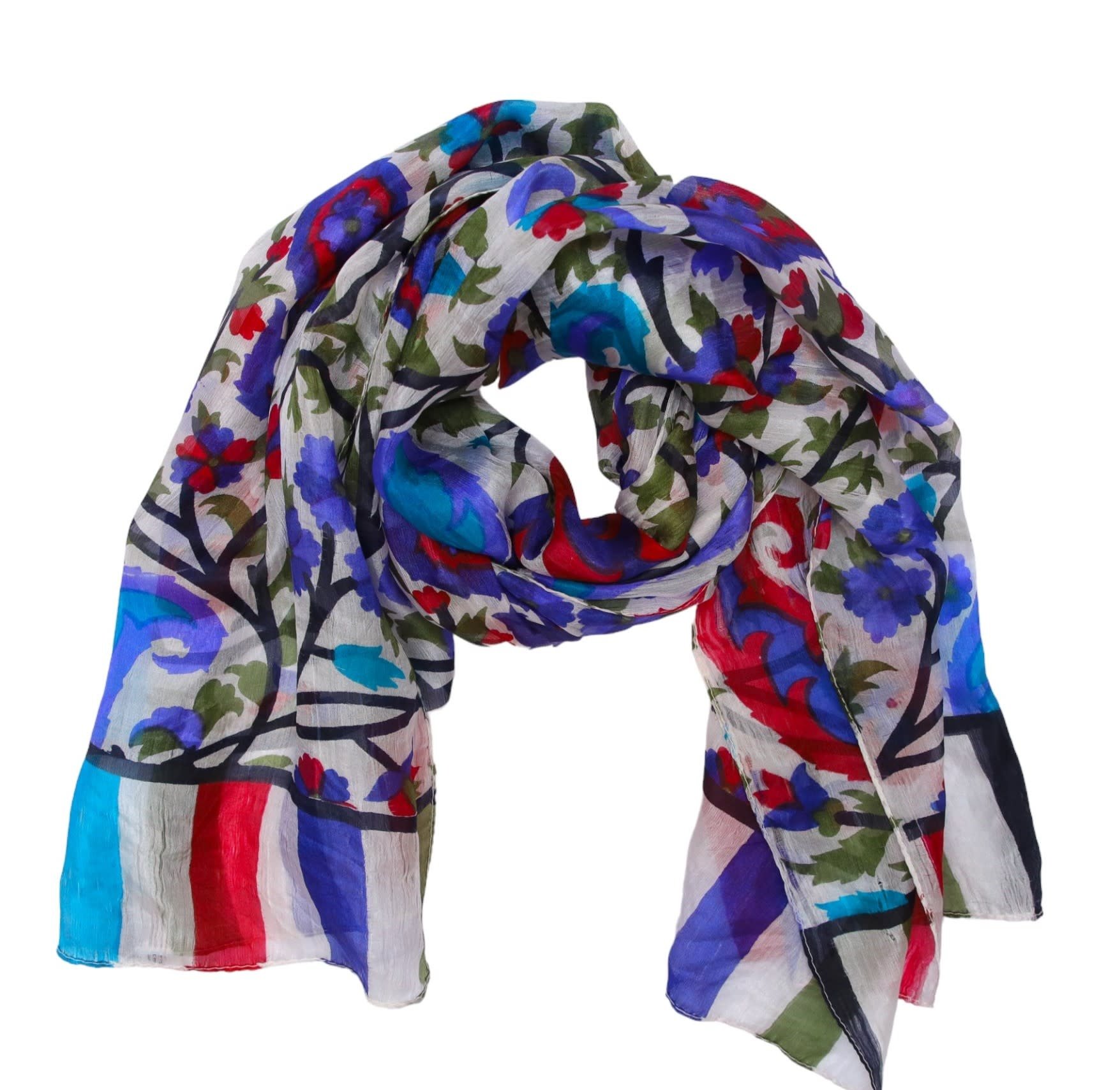 ALKUTBIA BLUE AND red silk SCARF