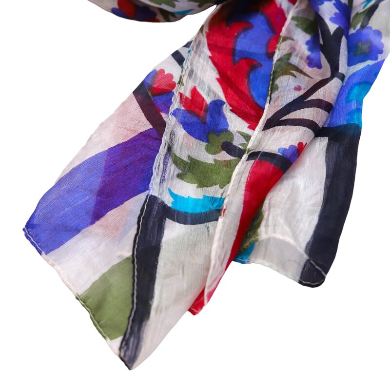 ALKUTBIA BLUE AND red silk SCARF