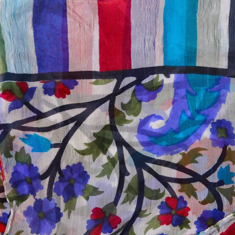 ALKUTBIA BLUE AND red silk SCARF