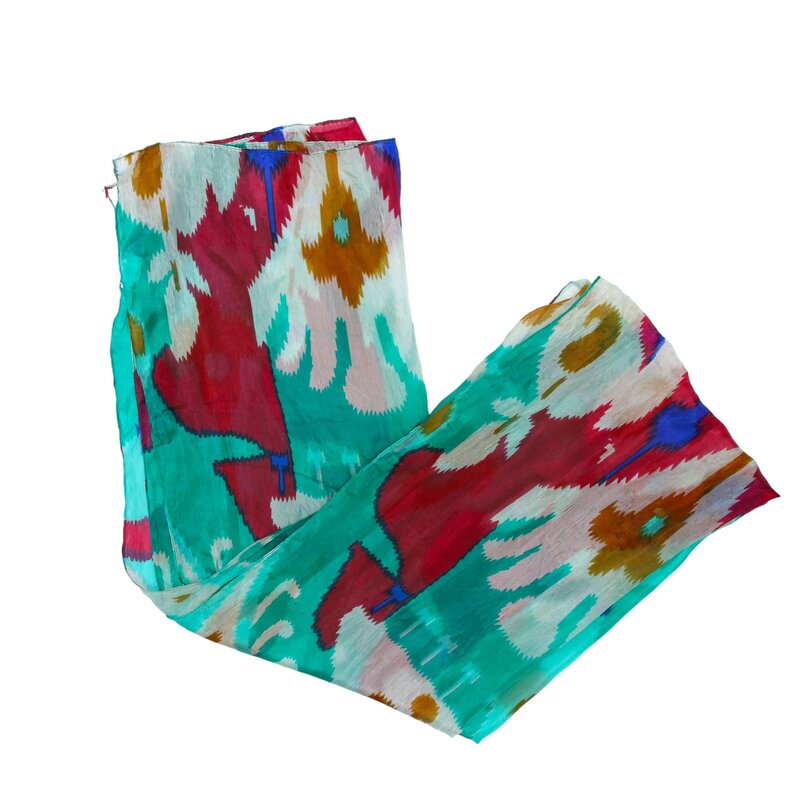 ALKUTBIA GREEN AND MULTICOLOR SILK SCARF