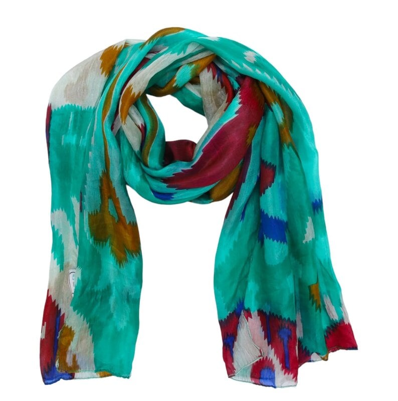 ALKUTBIA GREEN AND MULTICOLOR SILK SCARF