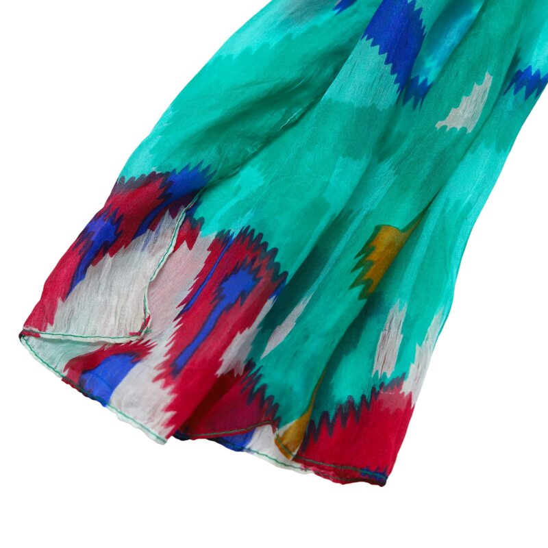 ALKUTBIA GREEN AND MULTICOLOR SILK SCARF