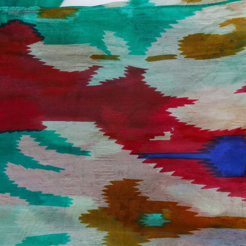 ALKUTBIA GREEN AND MULTICOLOR SILK SCARF