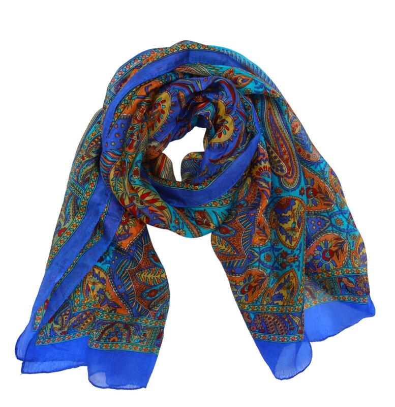 ALKUTBIA BLUE AND MULTI COLOR SILK SCARF