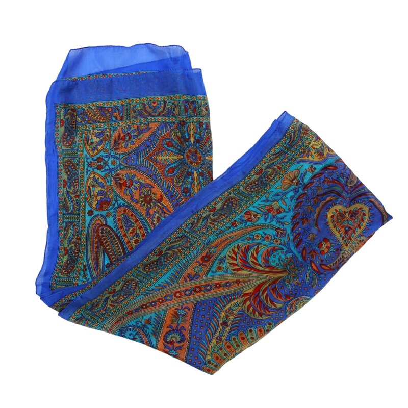 ALKUTBIA BLUE AND MULTI COLOR SILK SCARF