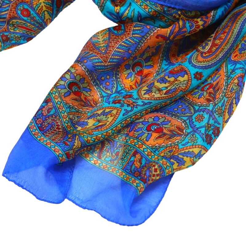 ALKUTBIA BLUE AND MULTI COLOR SILK SCARF