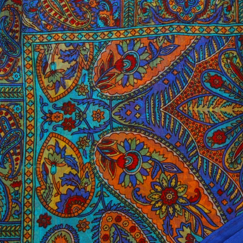 ALKUTBIA BLUE AND MULTI COLOR SILK SCARF