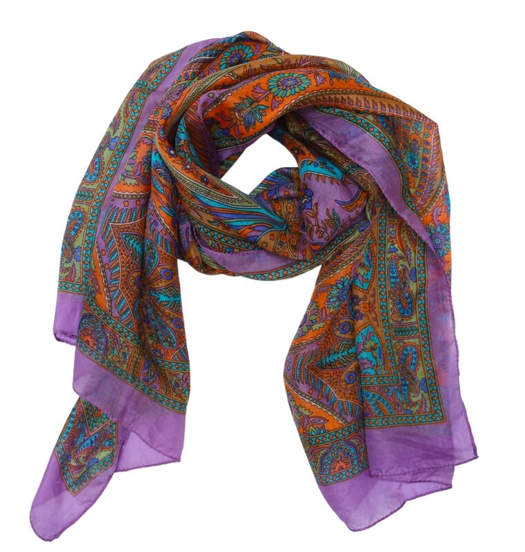 ALKUTBIA PURPLE AND MULTICOLOR SILK SCARF