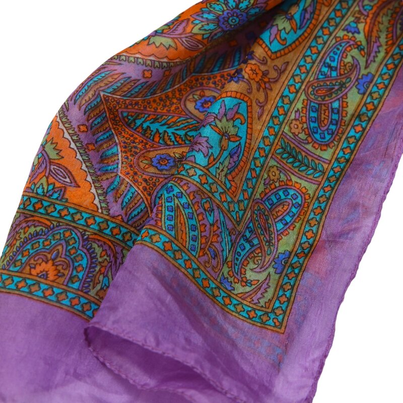 ALKUTBIA PURPLE AND MULTICOLOR SILK SCARF