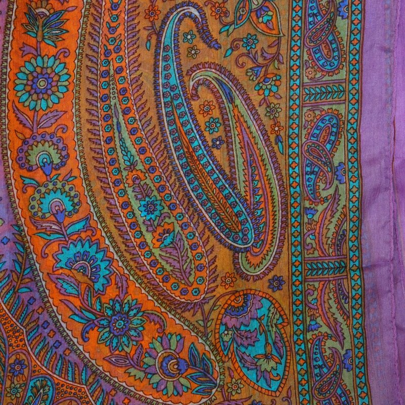 ALKUTBIA PURPLE AND MULTICOLOR SILK SCARF