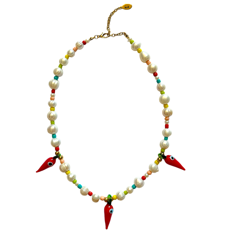 D BY DALIA Rainbow Chili Pepper and Pearl Necklace