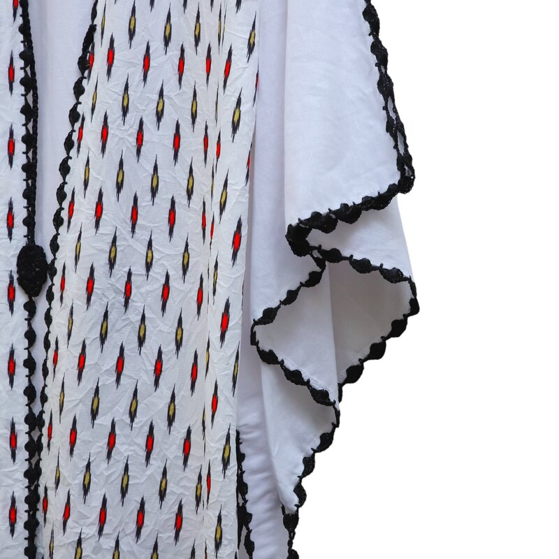 ALKUTBIA WHITE LINEN baya with MULTICOLOR Details