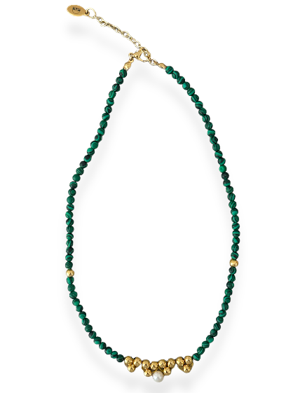 D BY DALIA malachite with woven gold beads necklace