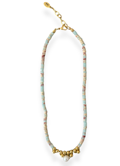 D BY DALIA pyrite with woven gold beads necklace