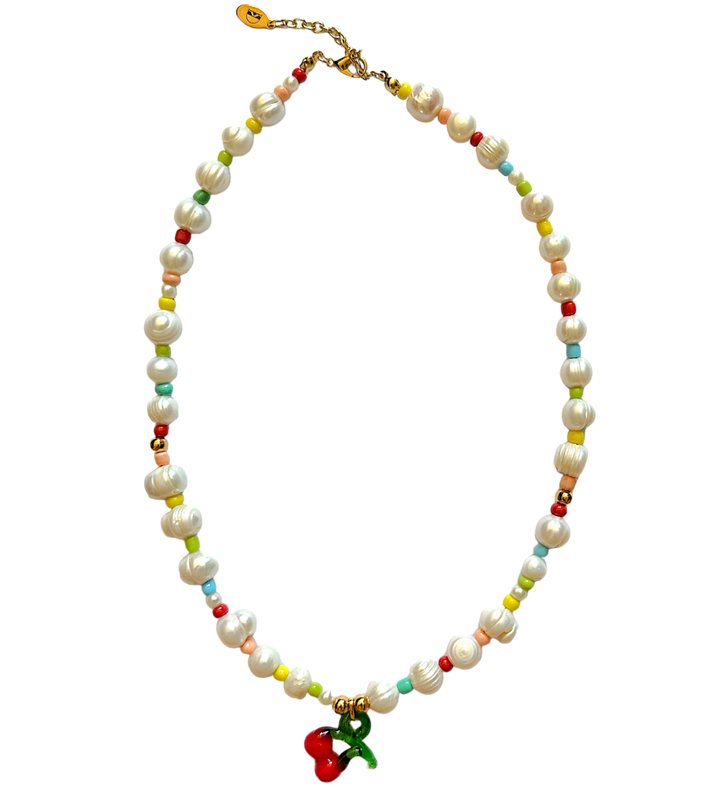 D BY DALIA Rainbow and Pearl with Cherry Glass Bead