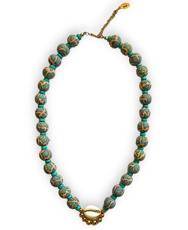 D BY DALIA Printed Rubber Beads with Cowrie Shell Necklace