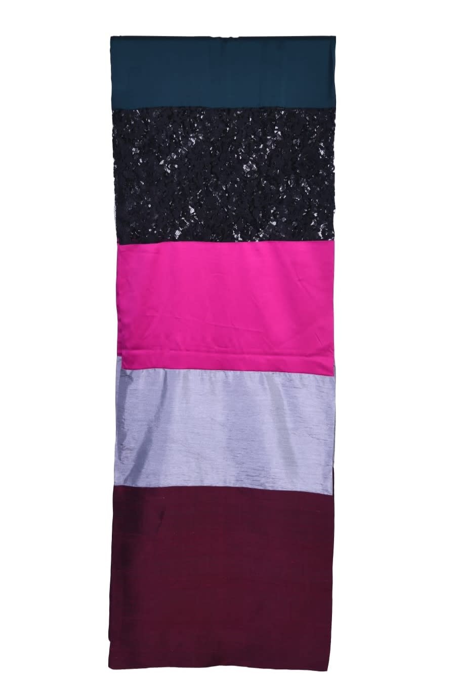 HANDMADE WITH MONA Color Block Maroon, Grey, Fuchsia and Black Silk Shawl