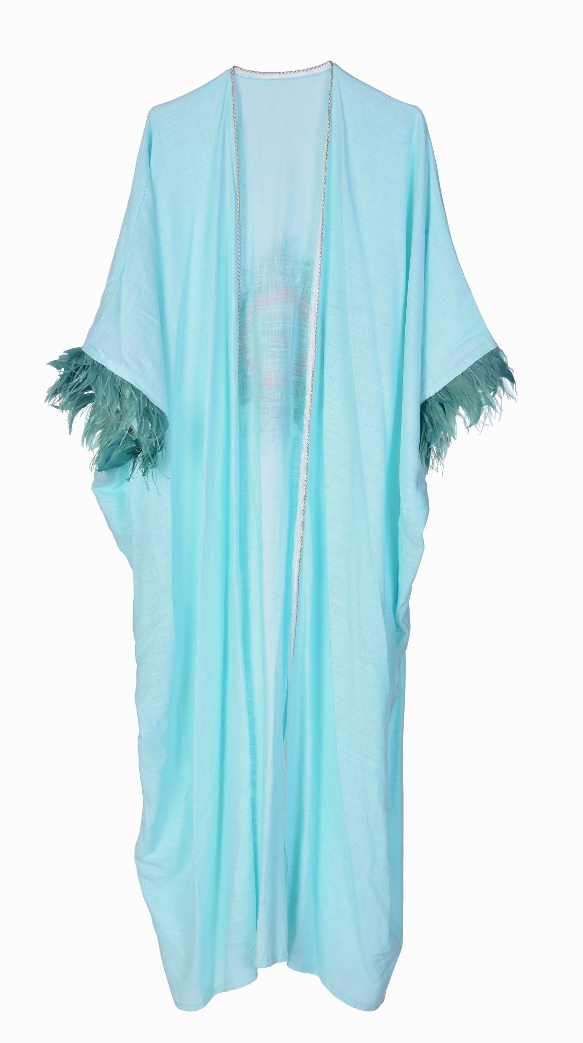 BISHT O ABAYA Mint Blue Open Abaya with Crochet Evil Eye