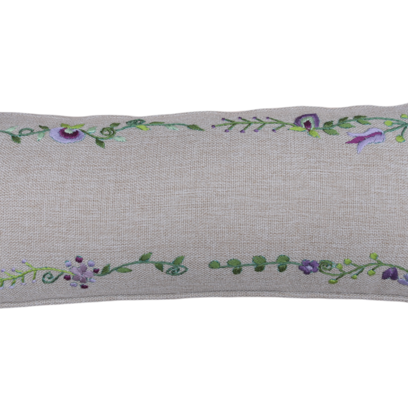 STITCHED WITH LOVE BY WAFA beige linen rectangle cushion colorful embroidery