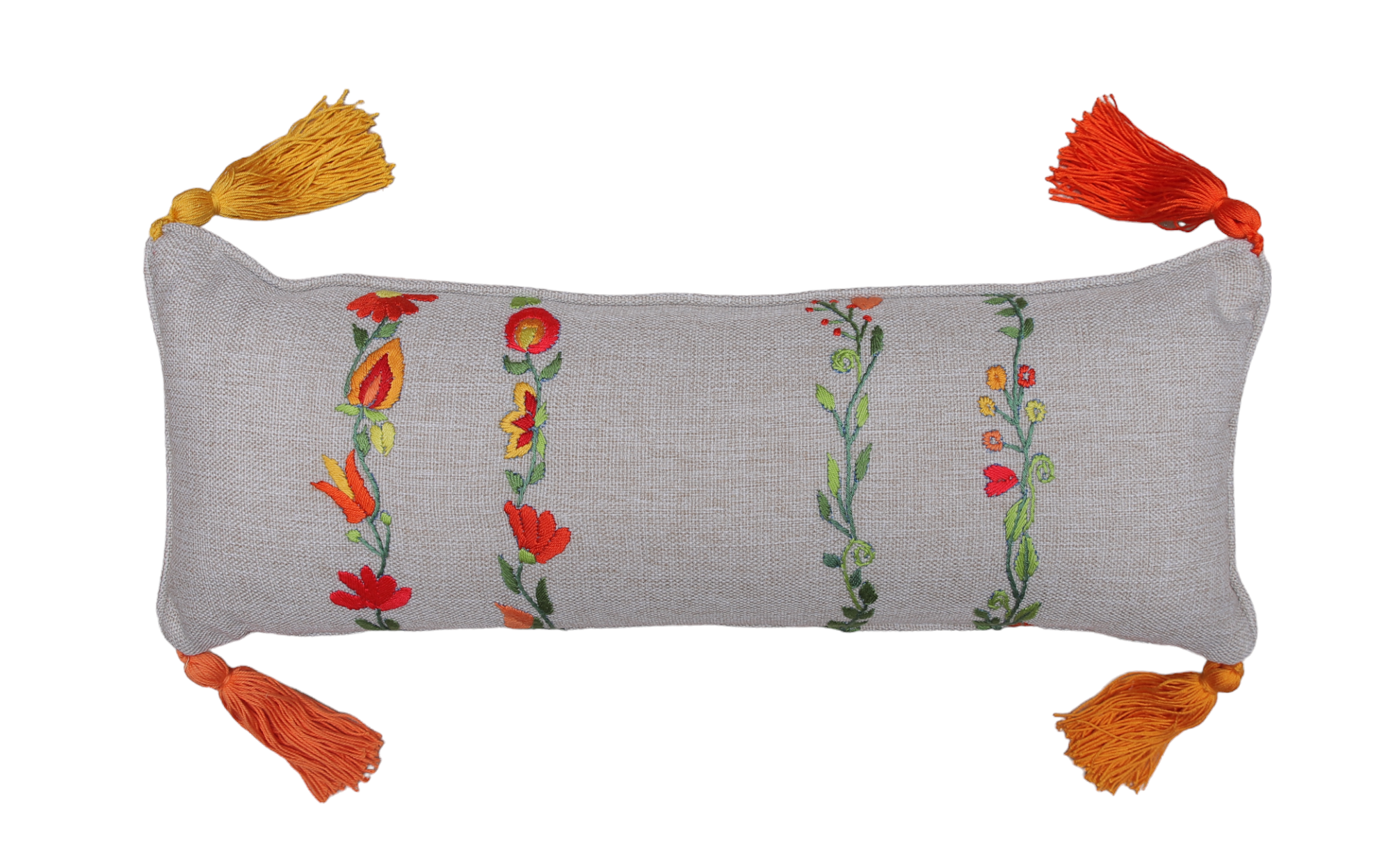 STITCHED WITH LOVE BY WAFA beige linen rectangle cushion colorful embroidery