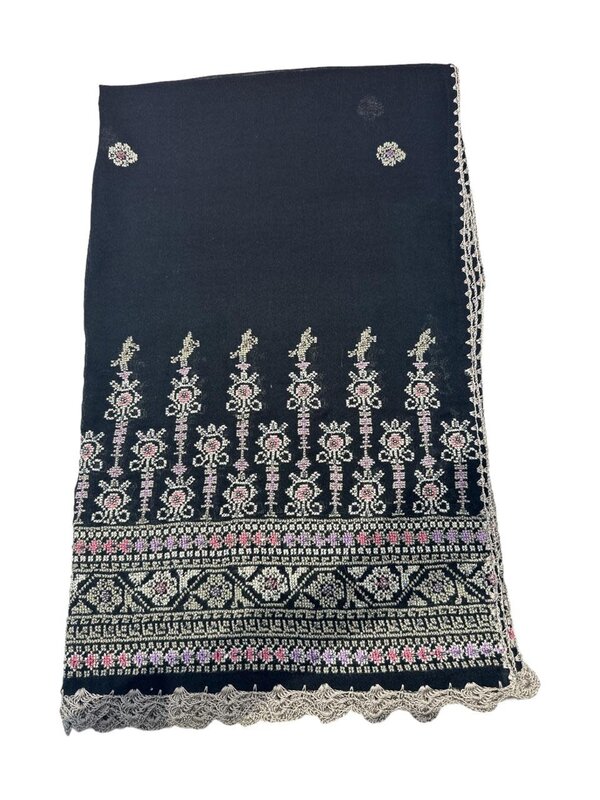 HOUSE OF INNANA Black Najaf Scarf with White Embroidery