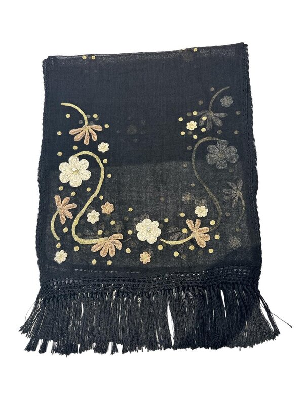 HOUSE OF INNANA Black Najaf Scarf with Embroidered