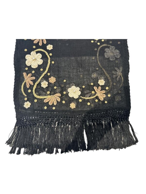 HOUSE OF INNANA Black Najaf Scarf with Embroidered