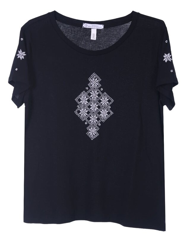 HOUSE OF INNANA Black T-Shirt with Embroidery