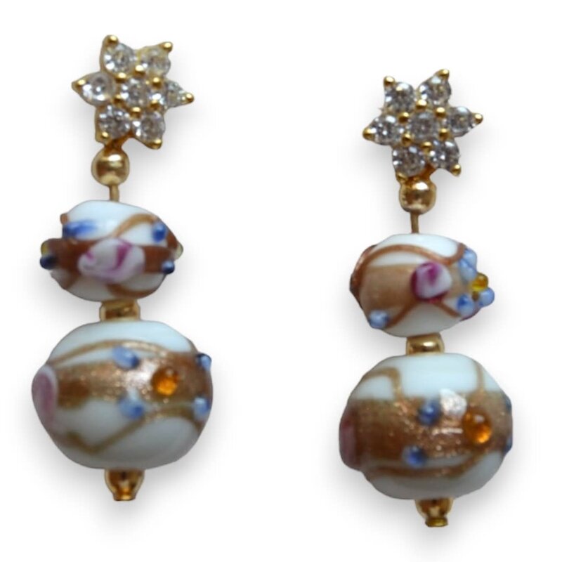 MINMAJD White Murano with Silver Star Earrings