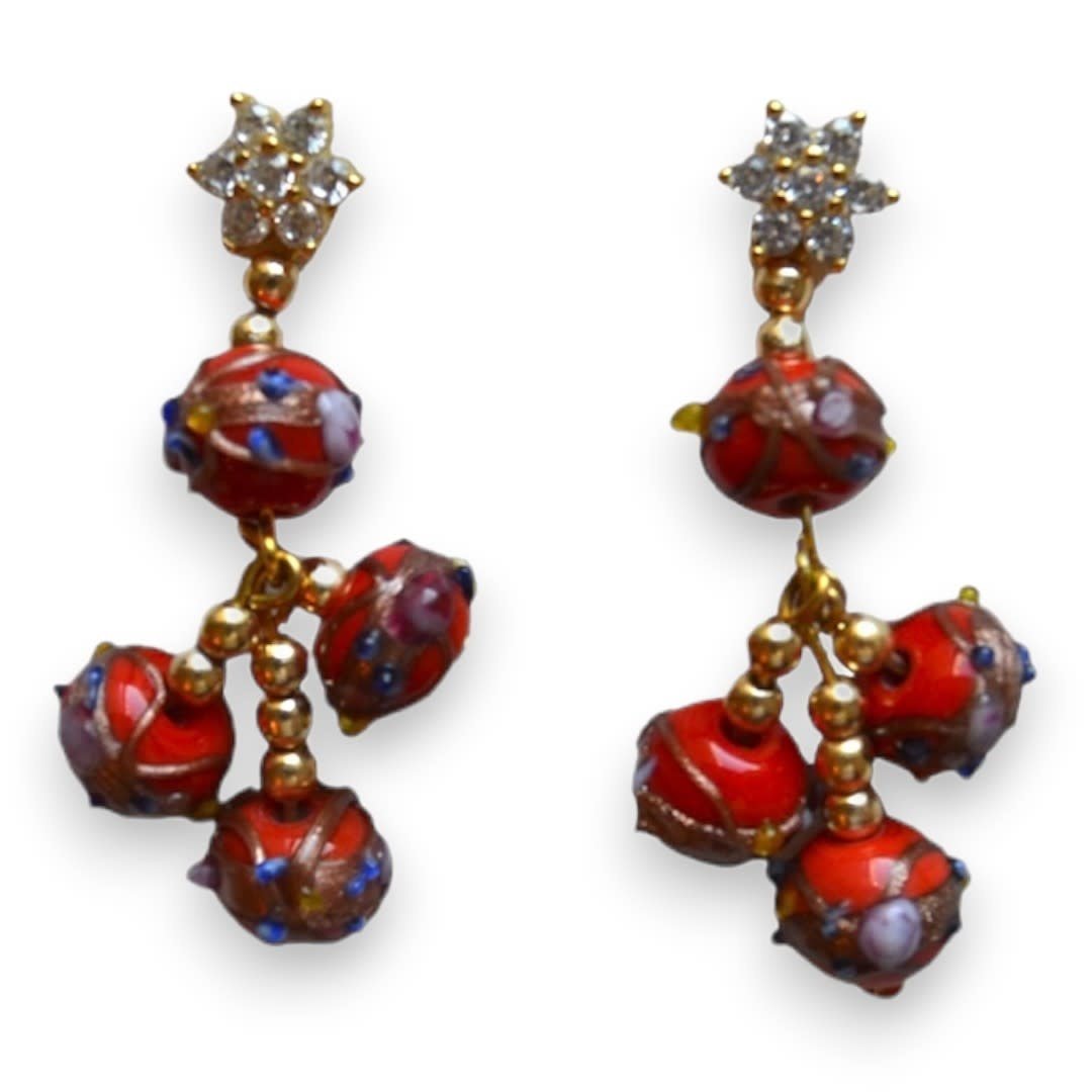 MINMAJD Red Murano with Gold Plated Silver Star Earrings