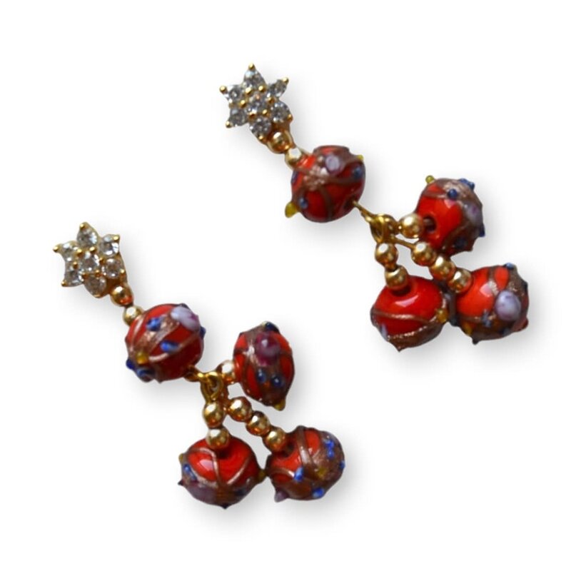 MINMAJD Red Murano with Gold Plated Silver Star Earrings