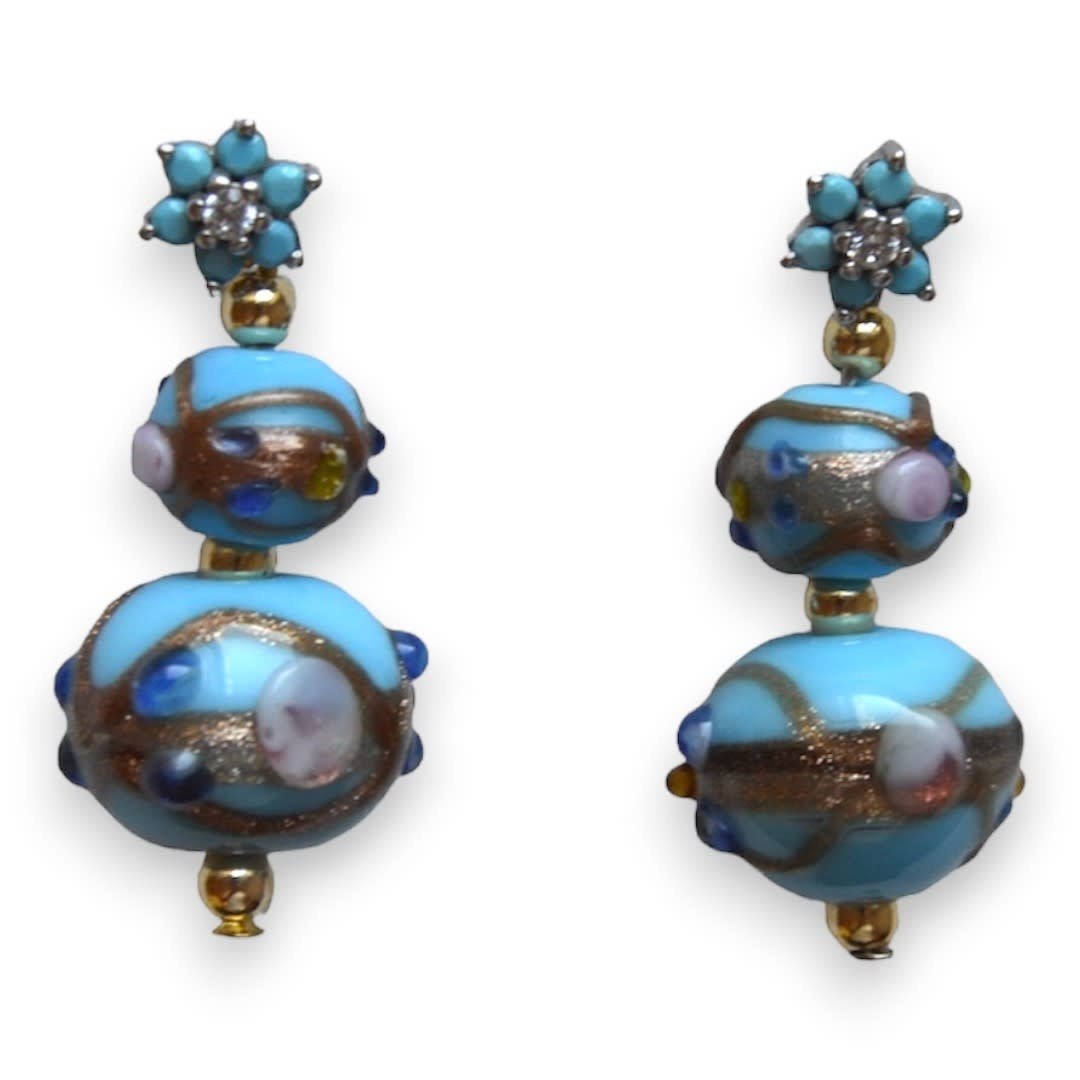 MINMAJD Turquoise Murano with Silver Star Earrings