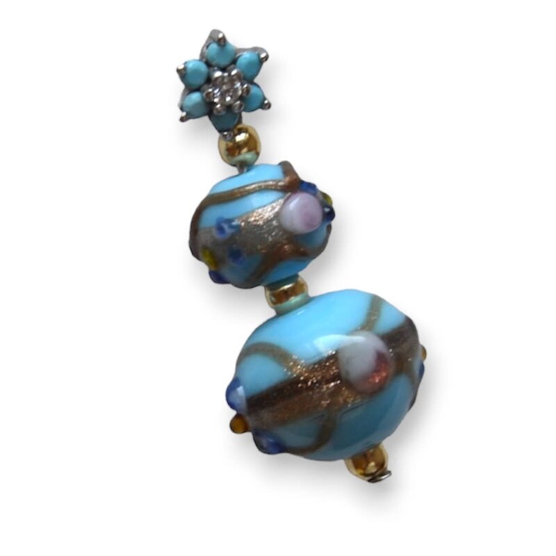 MINMAJD Turquoise Murano with Silver Star Earrings