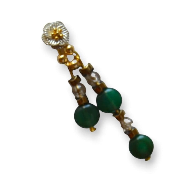 MINMAJD Jade, Hematite and Glass Earring with Silver Flower Stud