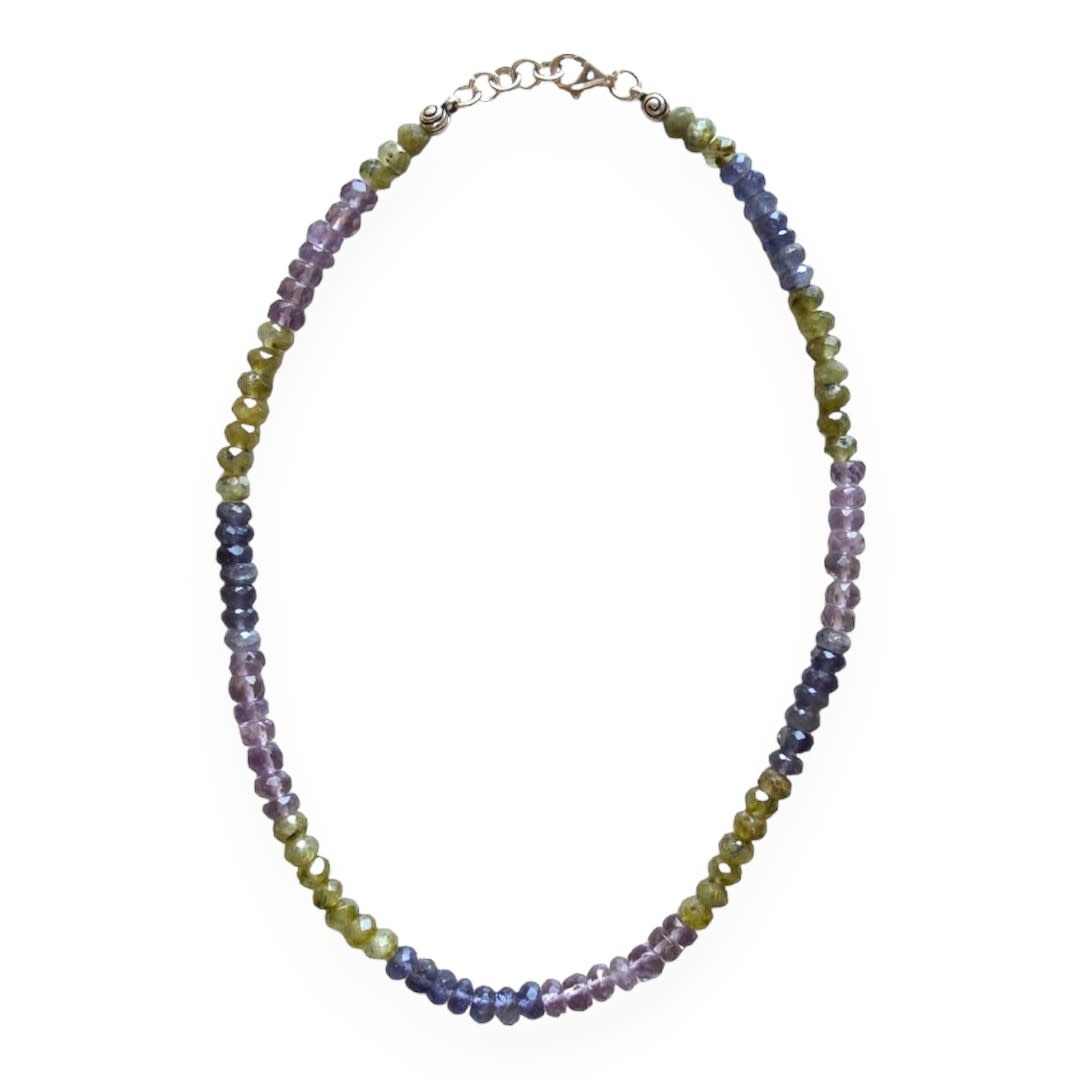 MINMAJD Amethyst, Lolite and Peridot with Silver Lock Necklace