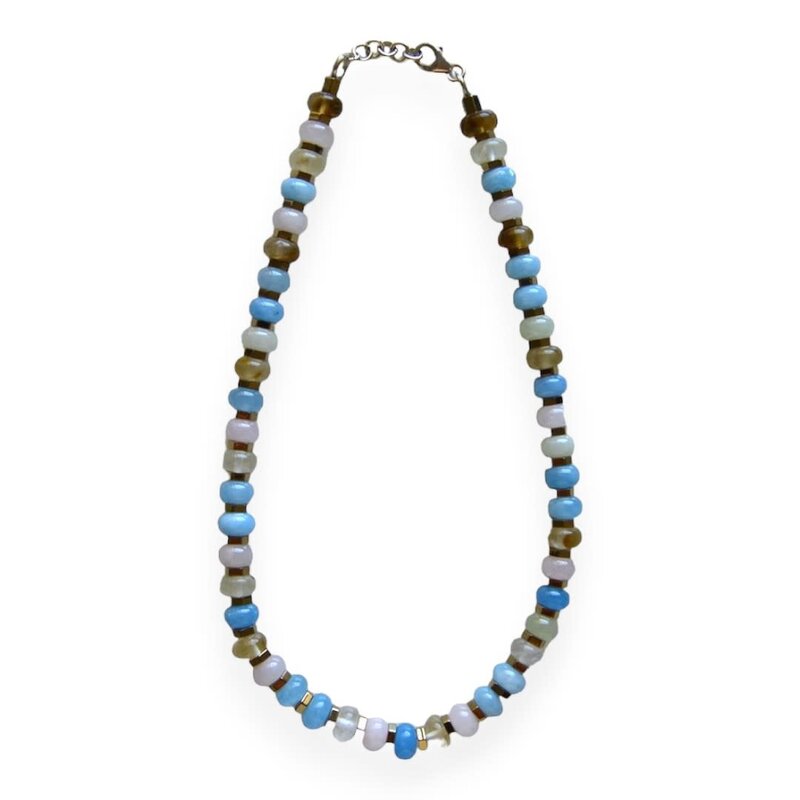 MINMAJD Multi Color Stones and Hematite with Silver Lock Necklace