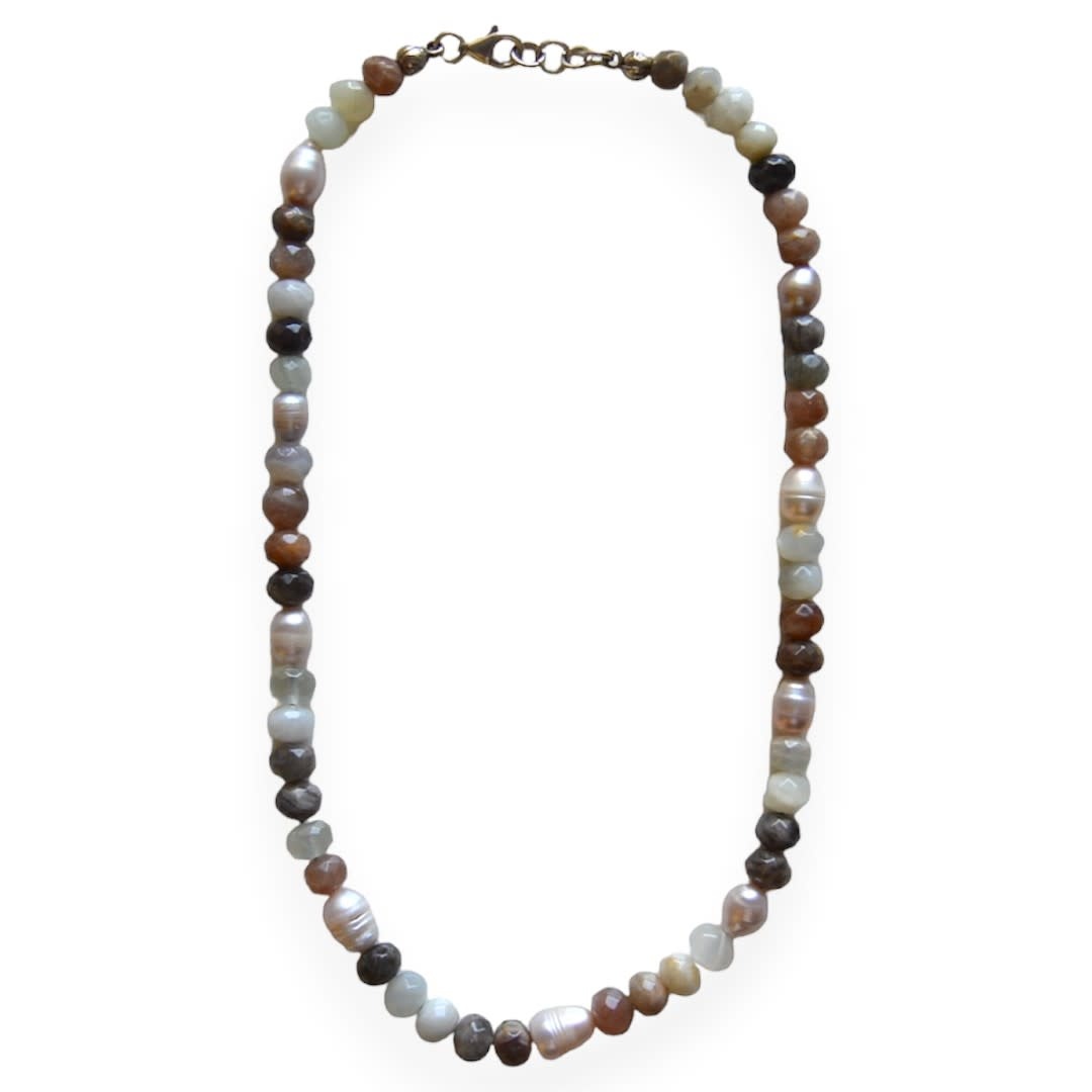 MINMAJD Multi Color Moonstone with Silver Lock Necklace